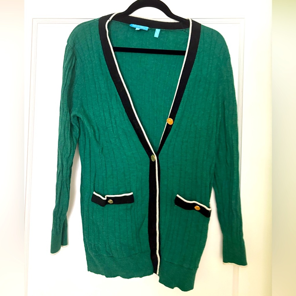 Draper James Emerald Cardigan with Black Accents